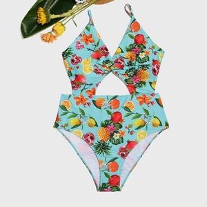 Tropical Fruits | One Piece Swimsuit | Very Flattering cut! Size 16